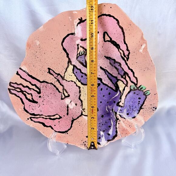 VTG Studio Art Pottery Abstract Pink MONSTERS Bowl 13” Modern 1980s Babat - Picture 11 of 15